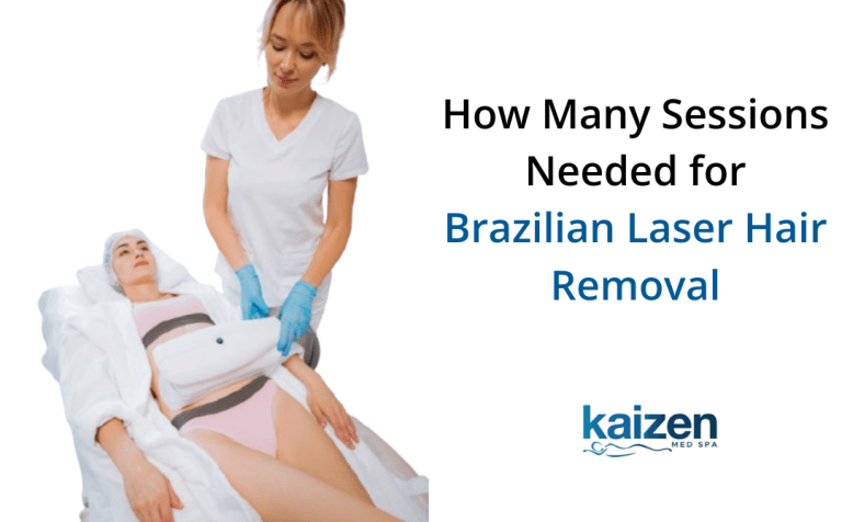 Brazilian laser hair removal session treatment showing technician performing bikini area laser procedure at Kaizen Medspa