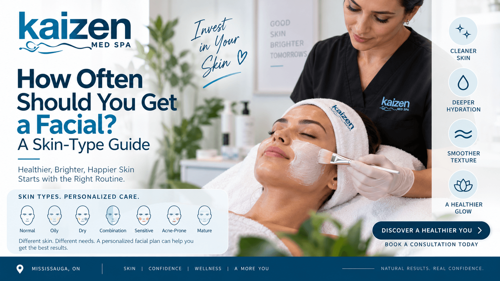 Kaizen Med Spa facial treatment in Mississauga showing a personalised facial for different skin types